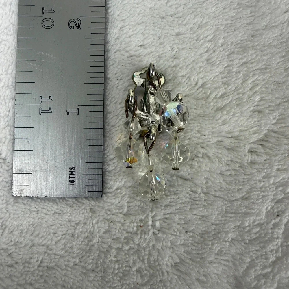 Vintage Aurora Borealis AB Crystal Chandelier Clip On Earrings Silver Tone Drop